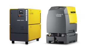 Netepami stūmokliniai kompresoriai kaip sukomplektuoti „Kaeser Kompressoren“ įrenginiai.