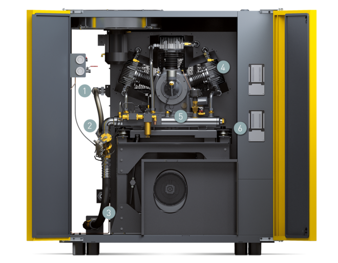 DN C serijos kompaktiškų papildomų kompresorių komponentai (priekinė pusė)