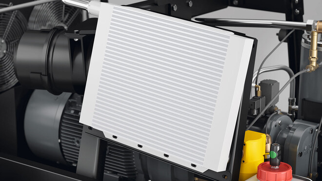 Į KAESER KOMPRESSOREN MOBILAIR mobiliuosius kompresorius būdu įmontuotas papildomas suslėgtojo oro aušintuvas.